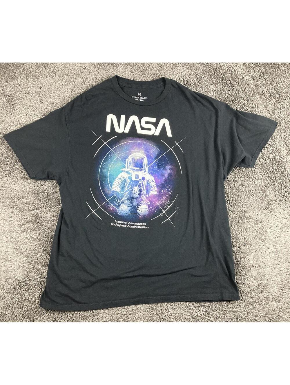 Hyper Space NASA T-Shirt Men's Black Astronaut Space Graphic Tee Sz 2XL